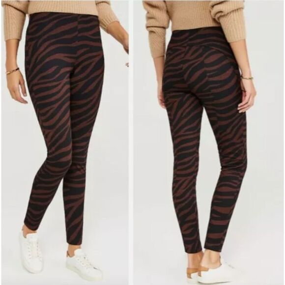 Ann Taylor High Rise Legging Zebra / Tiger Print Rust Brown Black Size 10 - Picture 1 of 13